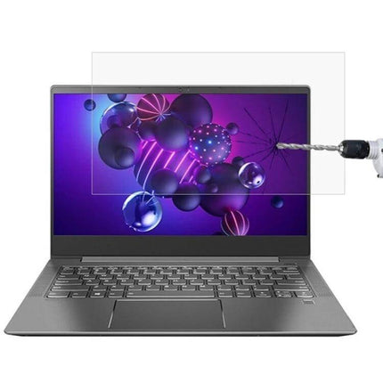 Tempered Glass Protective Film for 14-Inch Lenovo Laptops showing drill impact resistance and anti-scratch screen protection