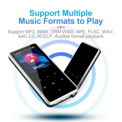 Portable Bluetooth Player for Music, Radio, and Video Playback - compact device showing music playback and format support