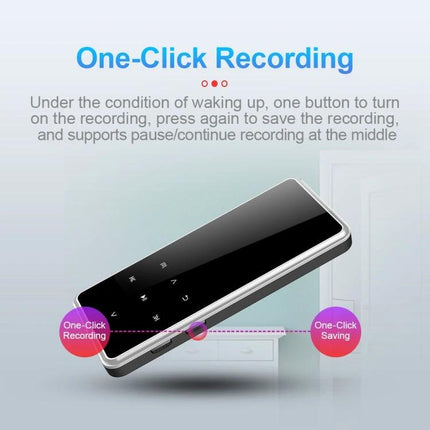 Portable Bluetooth Player for Music, Radio, and Video Playback with one-click recording and saving, compact black touchscreen design