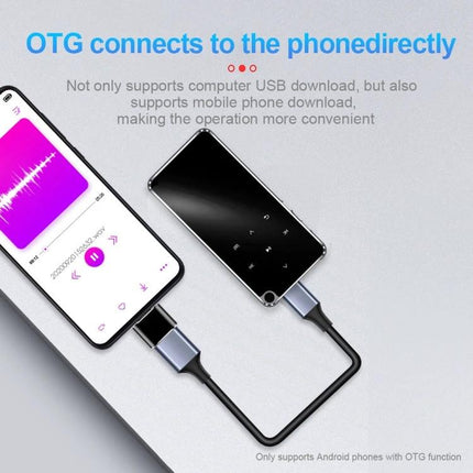 Portable Bluetooth MP3 Player for Music and Daily Entertainment connected to phone via OTG cable for on-the-go music, videos and audio recording