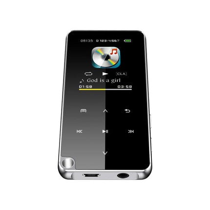 Portable Bluetooth MP3 Player for Music and Daily Entertainment showing compact black device playing song on screen