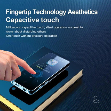 Portable Bluetooth MP3 Player for Music and Daily Entertainment showing capacitive touch fingertip control on compact device
