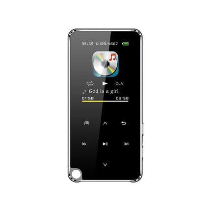 Portable Bluetooth MP3 Player for Music and Daily Entertainment compact black mp3 player showing music playback screen and touch controls