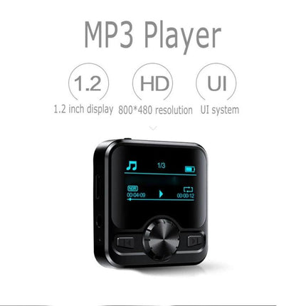 Portable MP3 Player with Bluetooth and Voice Recording compact black MP3 player with 1.2-inch display, HD screen and navigation wheel