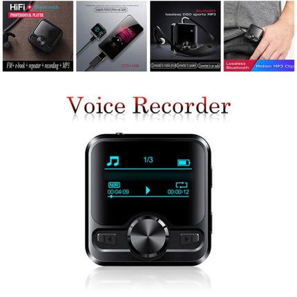 Portable MP3 Player with Bluetooth and Voice Recording compact black voice recorder with display and control wheel