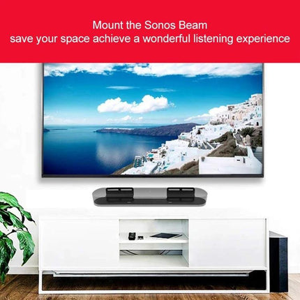 Soundbar Wall Mount For Living Room Low Profile Mount under TV showing tidy cable routing and adjustable split design