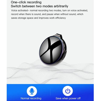 Handy Voice Recorder for Everyday Notes and Conversations compact one-click recorder showing circular glossy device with icons for normal recording and power-save mode