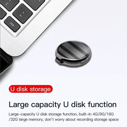 Handy Voice Recorder for Everyday Notes and Conversations compact round recorder with U disk storage beside laptop