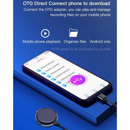 Handy Voice Recorder for Everyday Notes and Conversations compact recorder connected to phone via OTG for playback and file management