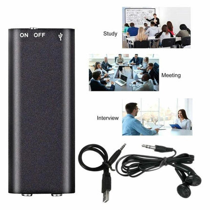 X2 Voice Recorder for Everyday Notes and Meetings compact black recorder with earbuds and USB cable for study meeting interview