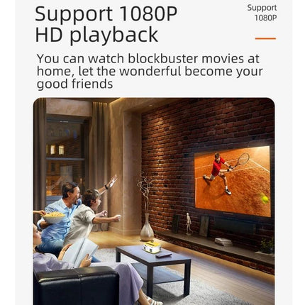 Portable LED Projector for Home Entertainment Viewing projecting 1080P movie on living room wall for family movie night
