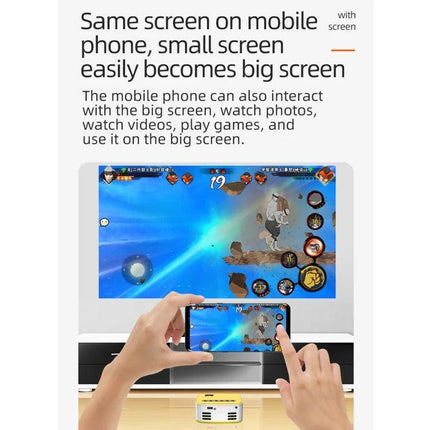 Portable LED Projector for Home Entertainment Viewing projecting smartphone game onto large living room screen for family movie nights and presentations