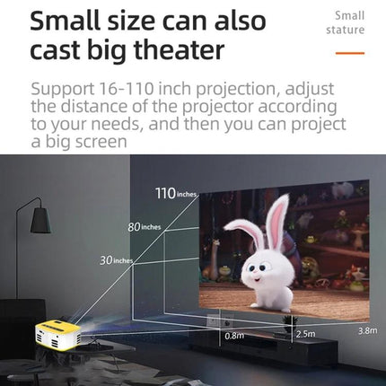 Portable LED Projector for Home Entertainment Viewing projecting 16-110 inch screen in living room with USB HDMI wireless connections