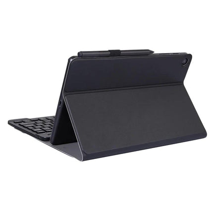 Ultra-Thin Bluetooth Keyboard Leather Case for Samsung Galaxy Tab A8 2021 shown in black with foldable stand and detachable Bluetooth keyboard