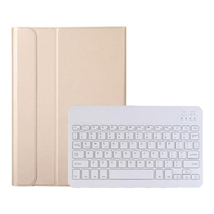 Ultra-Thin Bluetooth Keyboard Leather Case for Samsung Galaxy Tab A8 2021 in gold with detachable white Bluetooth keyboard, slim protective folio