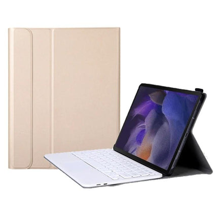 Leather Protective Case with Bluetooth Keyboard for Samsung Galaxy Tab A8 2021 in beige, separable keyboard and folio cover for typing and protection