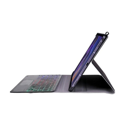 Ultra-Thin Bluetooth Keyboard Case with Touchpad for Samsung Galaxy Tab A8 2021 showing slim folio stand and backlit Bluetooth keyboard for travel and note-taking