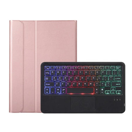Ultra-Thin Bluetooth Keyboard Case with Touchpad for Samsung Galaxy Tab A8 2021 in rose gold with backlit keyboard and slim protective folio