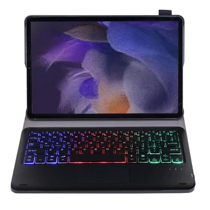 Ultra-Thin Bluetooth Keyboard Case with Touchpad for Samsung Galaxy Tab A8 2021 - slim protective case with illuminated Bluetooth keyboard and touchpad shown