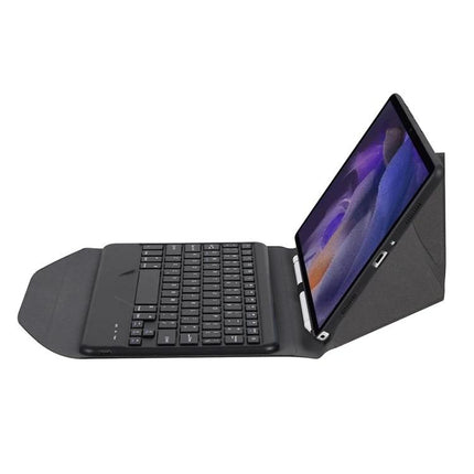 BA08 Bluetooth Keyboard Leather Case for Samsung Galaxy Tab A8 in black with detachable Bluetooth keyboard and tri-fold stand
