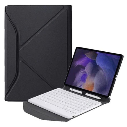 BA08 Bluetooth Keyboard Leather Case for Samsung Galaxy Tab A8 in black with detachable white Bluetooth keyboard and stylus, protective folio stand