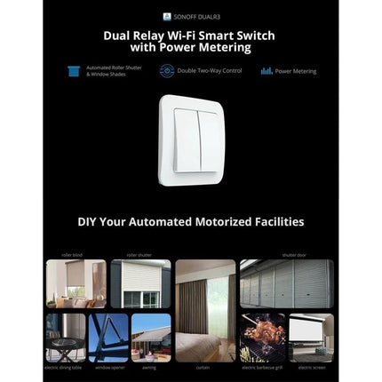 Sonoff Dual Control WiFi Smart Switch for Home Appliances - dual relay WiFi smart switch mounted on DIN rail for remote control and scheduling