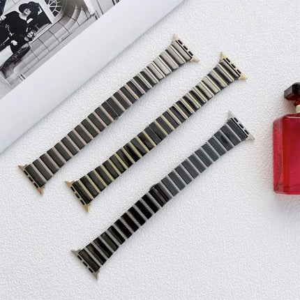 Ceramic And Steel Bead Link Strap For Apple Watch 38-45mm