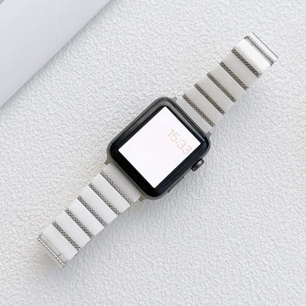 Ceramic And Steel Bead Link Strap For Apple Watch 38-45mm