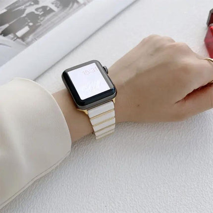 Ceramic And Steel Bead Link Strap For Apple Watch 38-45mm