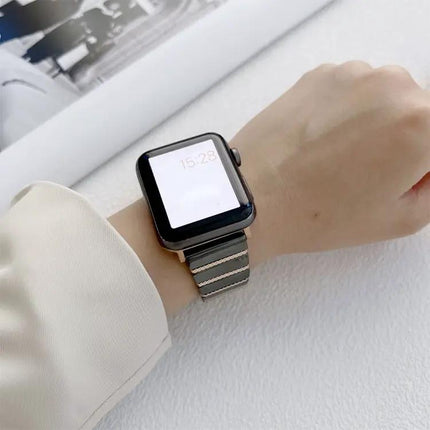 Ceramic And Steel Bead Link Strap For Apple Watch 38-45mm