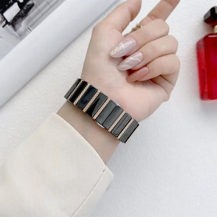 Ceramic And Steel Bead Link Strap For Apple Watch 38-45mm