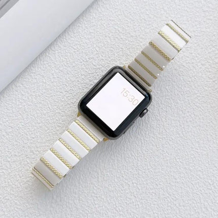 Ceramic And Steel Bead Link Strap For Apple Watch 38-45mm