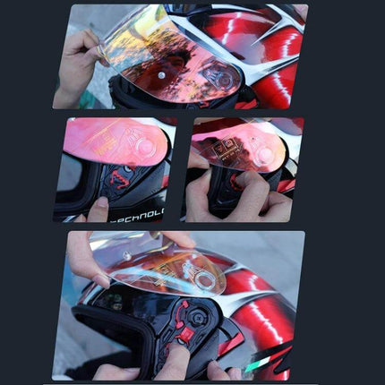 Motorcycle Helmet Visor Anti UV Shield For Everyday Riding – anti-fog, anti-scratch replacement visor shown being installed on red helmet