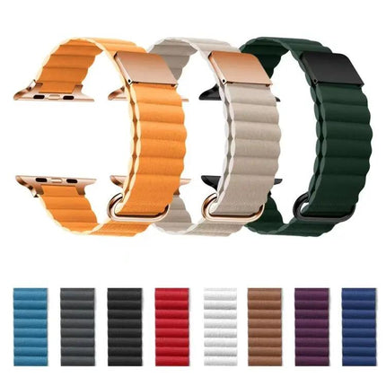 Magnetic Leather Band for Apple Watch 38-45mm Black