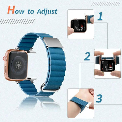 Magnetic Leather Band for Apple Watch 38-45mm Black