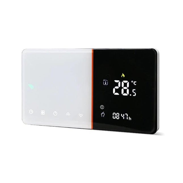 Smart Home Heating Thermostat with Internal Sensor Control wall-mounted digital thermostat showing 28.5°C display and touch controls