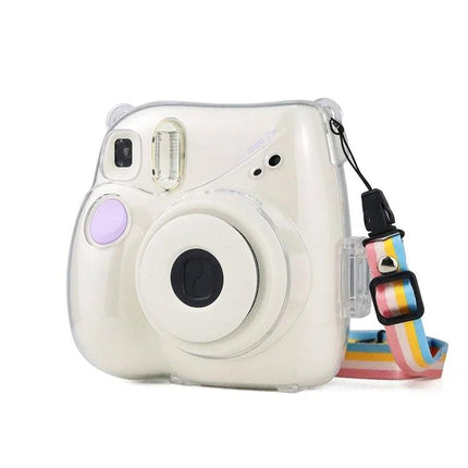 Protective Crystal Case with Strap for Fujifilm Instax Mini 40 and 7+ - Transparent hard-shell cover with colorful carrying strap