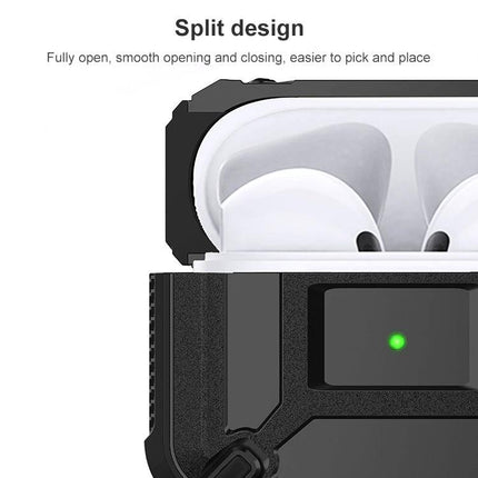 King Kong Armor Case for Daily AirPods Protection rugged split-design case showing open AirPods with 360-degree drop and scratch protection