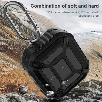 King Kong Armor Case for Daily AirPods Protection - rugged 360° black protective AirPods case with carabiner, drop-resistant TPU and PC shell