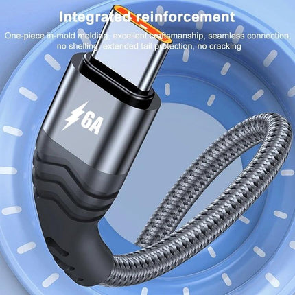 Essential USB to Type-C Cable for Daily Device Charging – braided compact 6A USB-C cable with reinforced angled connector for desk and travel