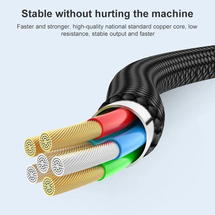 Practical Elbow USB-C Cable for Daily Phone Charging Needs - braided cable cutaway showing copper cores and colored insulated wires