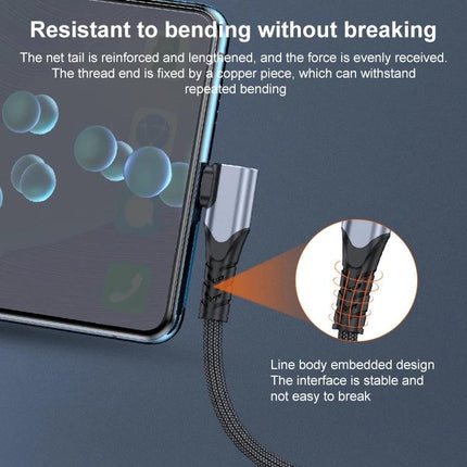 Elbow USB-C Cable for Everyday Mobile Gaming and Charging showing angled durable braided connector resisting bending