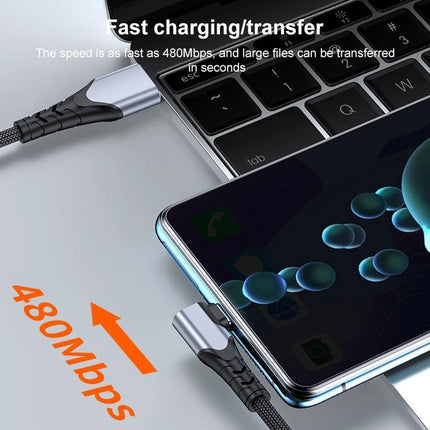 Elbow USB-C Cable for Everyday Mobile Gaming and Charging angled connector charging phone to laptop 480Mbps fast data transfer