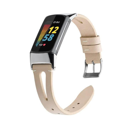 Pointed Tail Leather Watch Band for Fitbit Charge 5 14mm