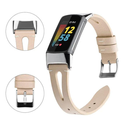 Pointed Tail Leather Watch Band for Fitbit Charge 5 14mm