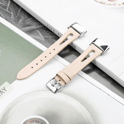 Pointed Tail Leather Watch Band for Fitbit Charge 5 14mm