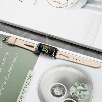 Pointed Tail Leather Watch Band for Fitbit Charge 5 14mm