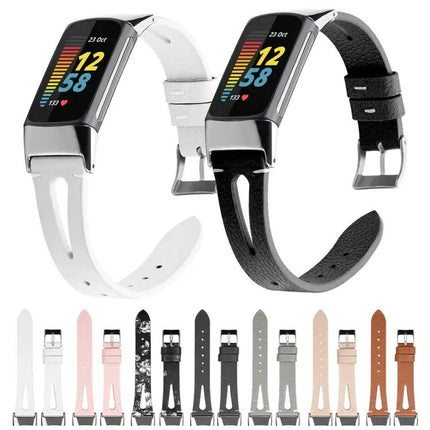 Pointed Tail Leather Watch Band for Fitbit Charge 5 14mm
