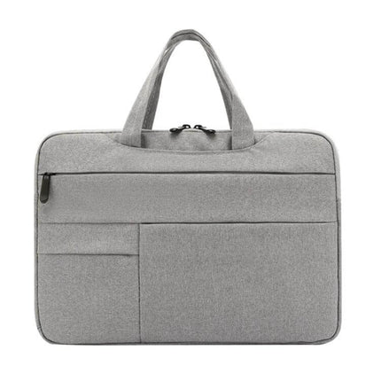 Waterproof Oxford Cloth Laptop Handbag for 15.6-Inch Devices in grey with front pockets and zipper handles for commuting and travel