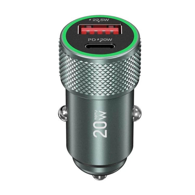 Totudesign Blade Series 20W Car Charger For Fast Charge compact metal dual-port USB-C PD3.0 and USB-A car charger, 20W fast charging